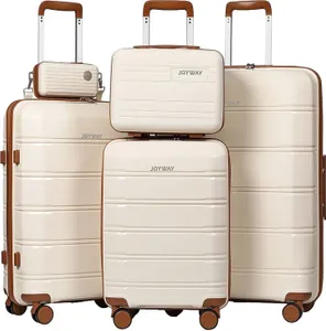 Joyway 5-Piece Vintage Hardshell Luggage Set (Cream White & Brown)